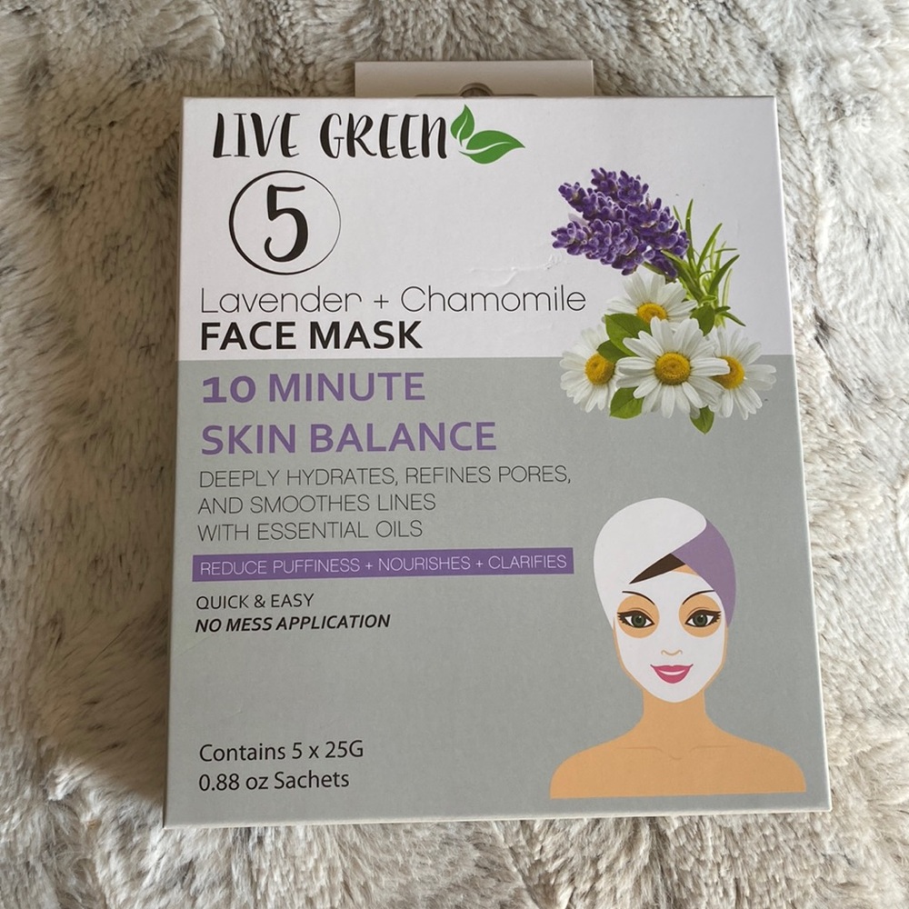 NIB Live Green Lavender & Chamomile Face Masks